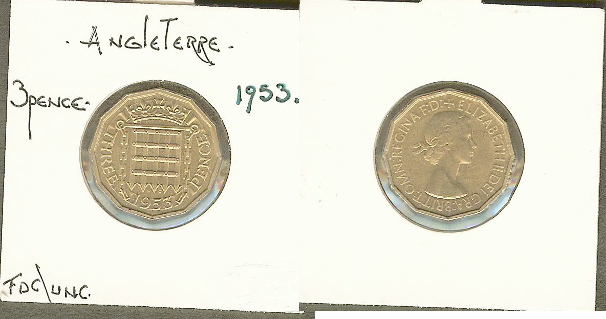English 3 pence 1953 FDC